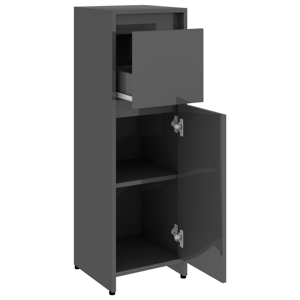 Bathroom Cabinet High Gloss Grey 30x30x95 cm Chipboard